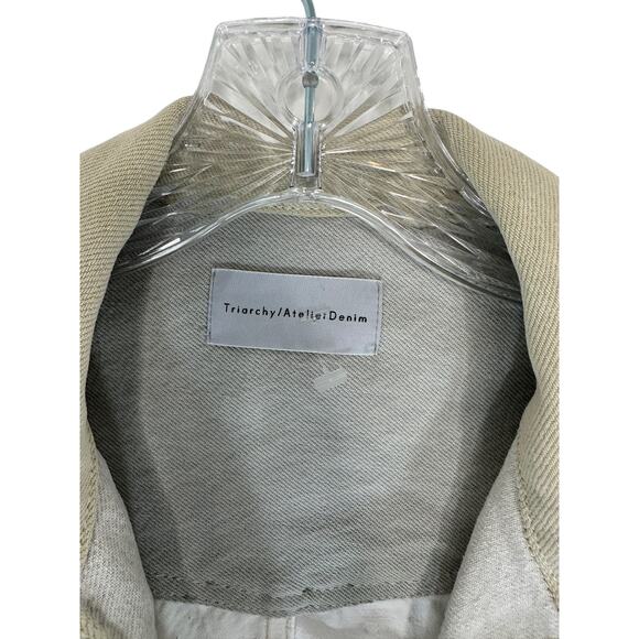 Triarchy Atelier Patchwork Denim Cream Colorblock Moto Denim Jacket Size Small - Picture 4 of 11